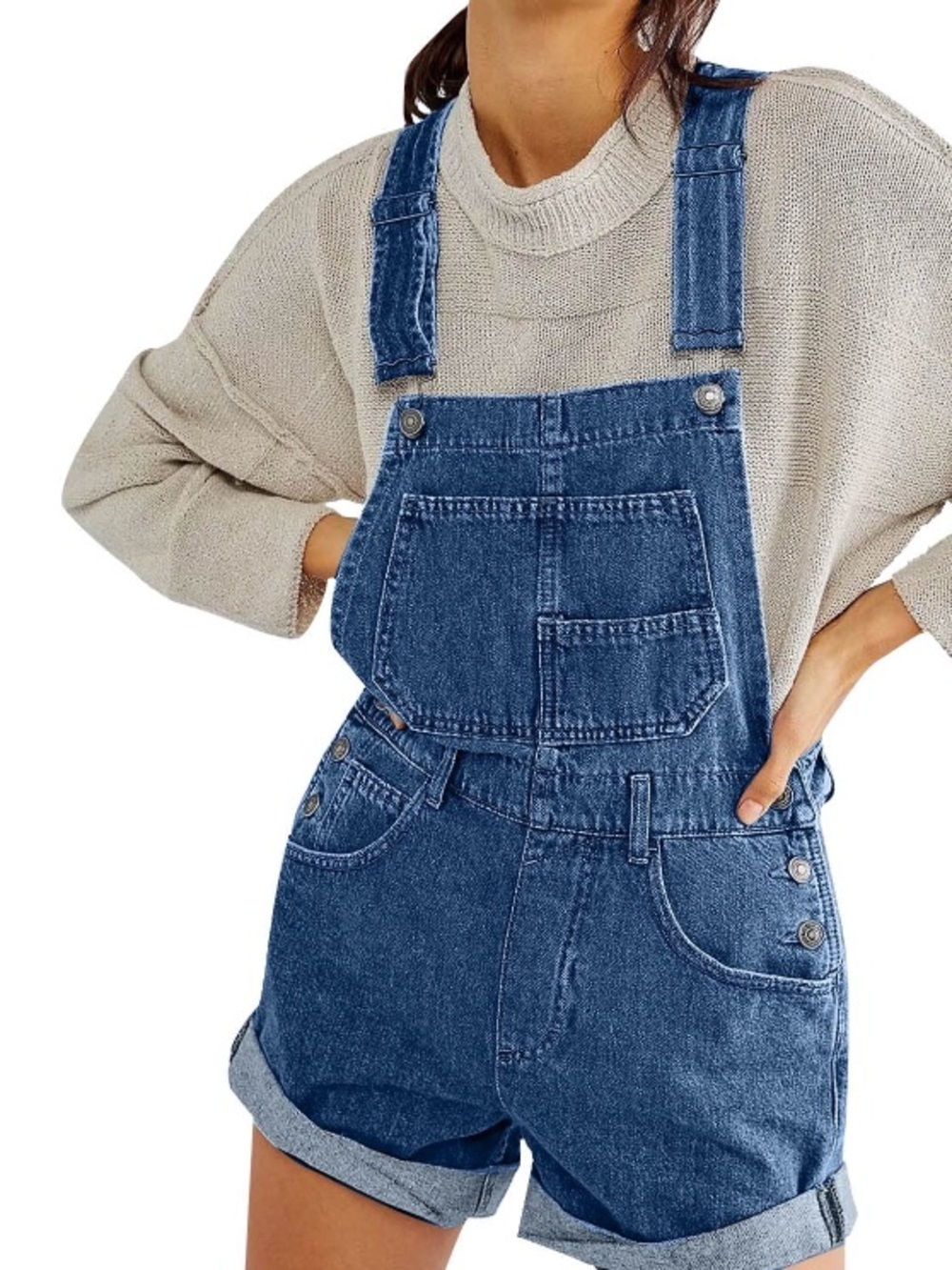 Classic Blue Denim Short Overalls for Women